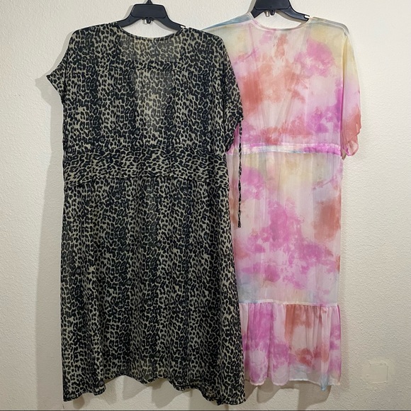 Sz: XXL/XXXL (2X-3X) Dark Leopard Print & Tie-Dye Multi-Color Swim Cover Kimonos - Picture 2 of 14